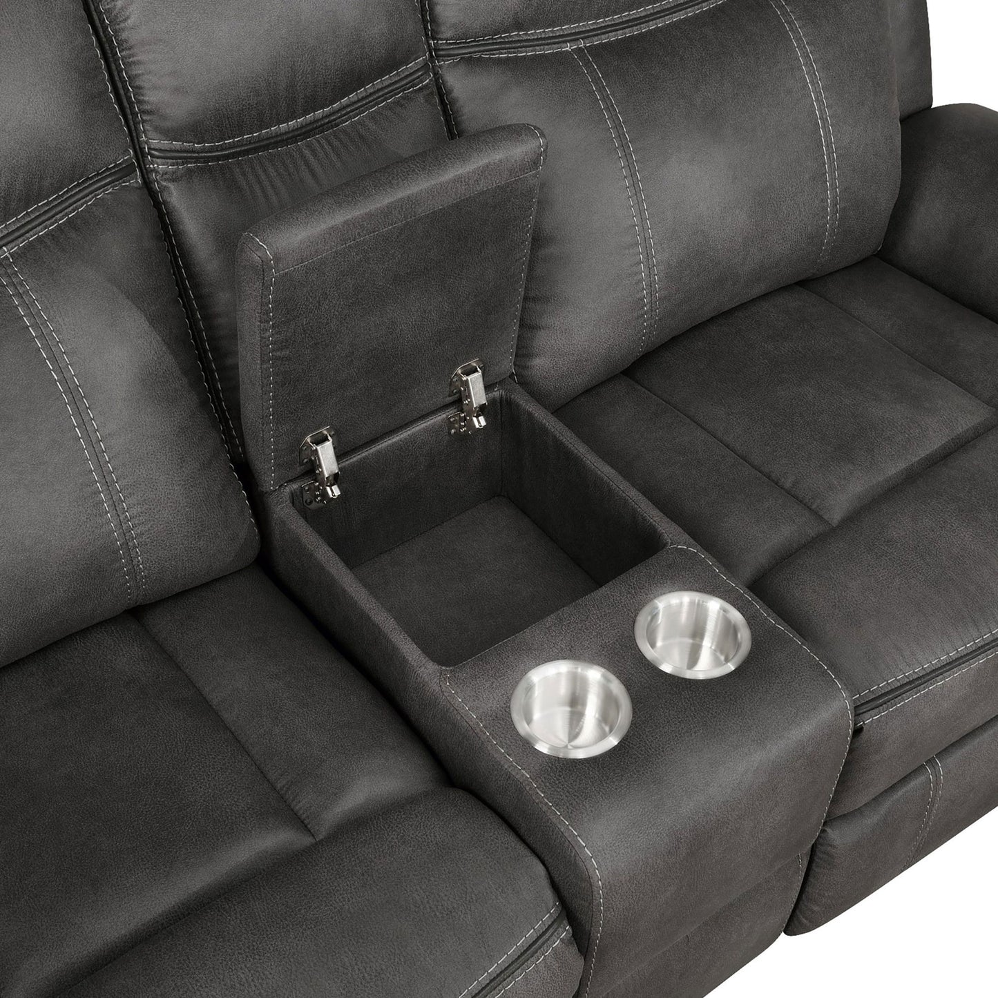 Franklin - Upholstered Padded Arm Reclining Loveseat With Center Console - Charcoal Furniture Max