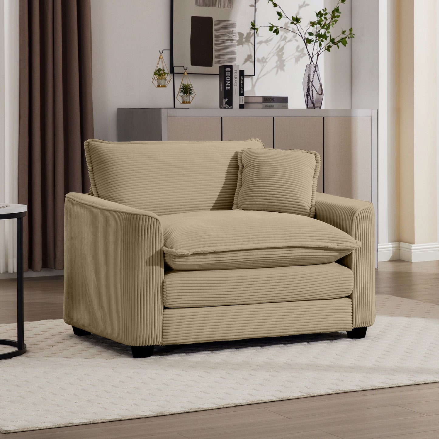 Modern Classic Fabric Single Chair Deep Seat Sofa With Pillow Home Essentials