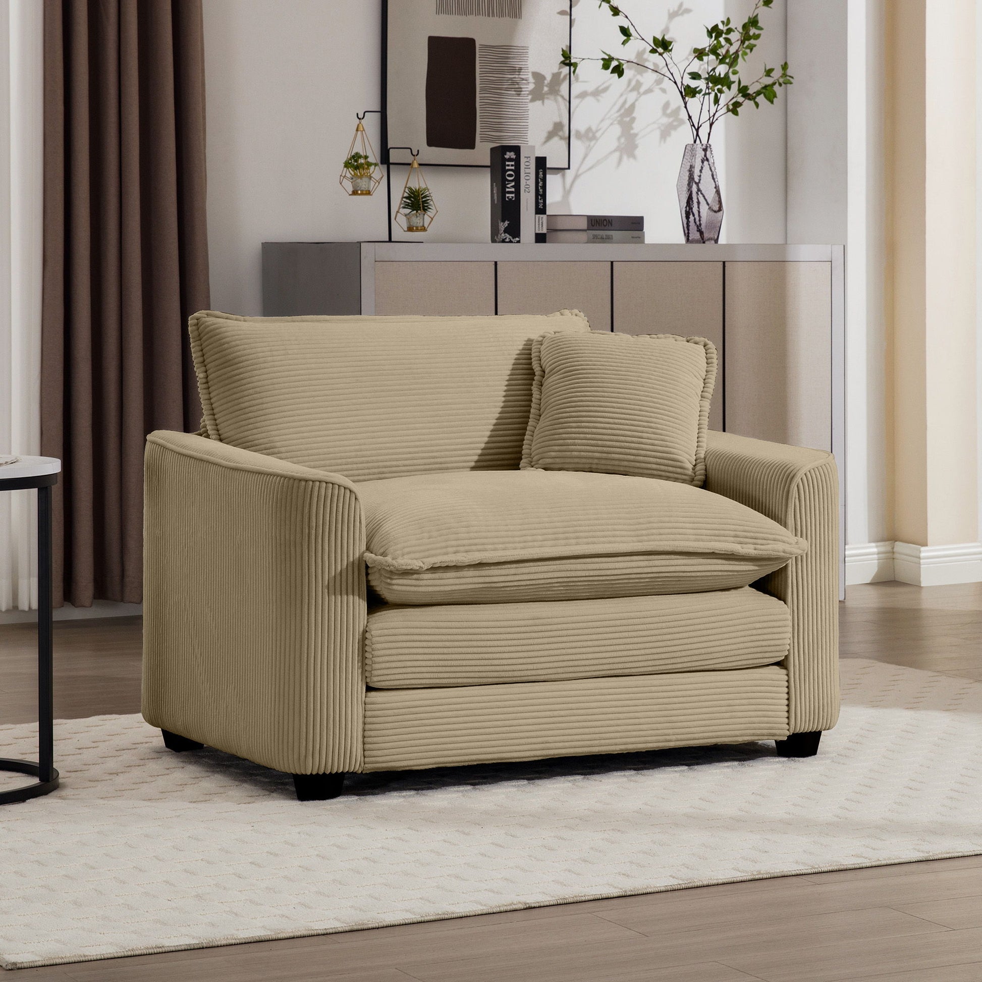 Modern Classic Fabric Single Chair Deep Seat Sofa With Pillow Home Essentials