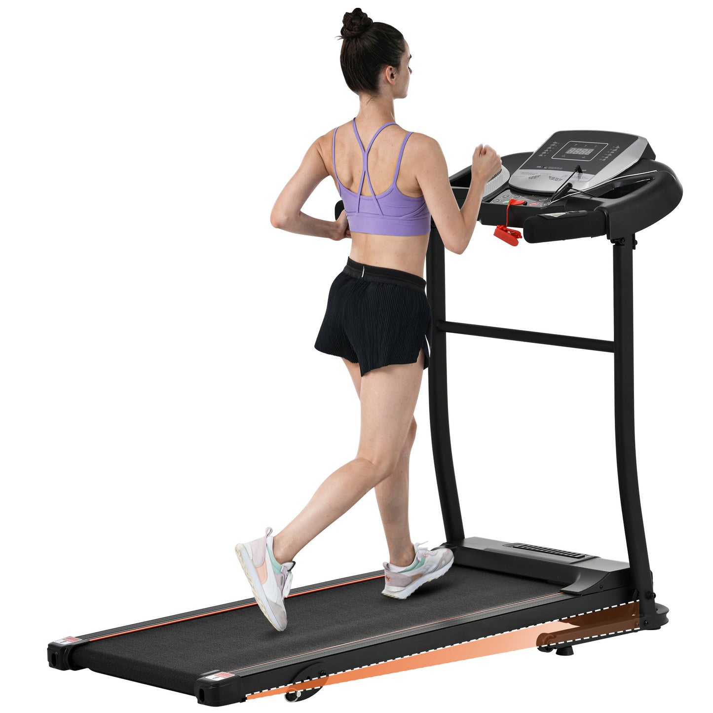 Folding Treadmill With Incline And Heart Rate Sensor, 2.5Hp Quiet Brushless With USB Charge Station, Small Space Portable Running Walking Machine - Black / Silver Daily Nest
