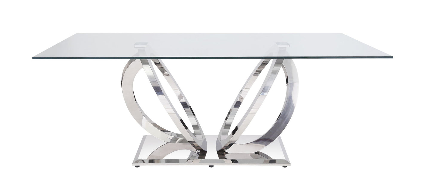 Finley - Clear Glass Top Mirrored Dining Table - Silver Acme