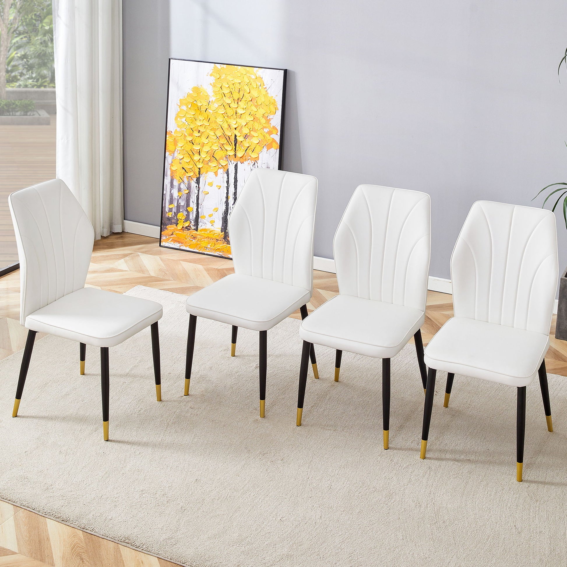 4 Modern Dining Chairs With Stylish Patterned Backrest And Metal Legs Home Essentials
