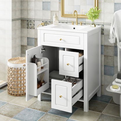 Elegant Bathroom Vanity With Ceramic Sink, Soft Close Doors And Drawers, Double Storage Racks Hearth and Haven