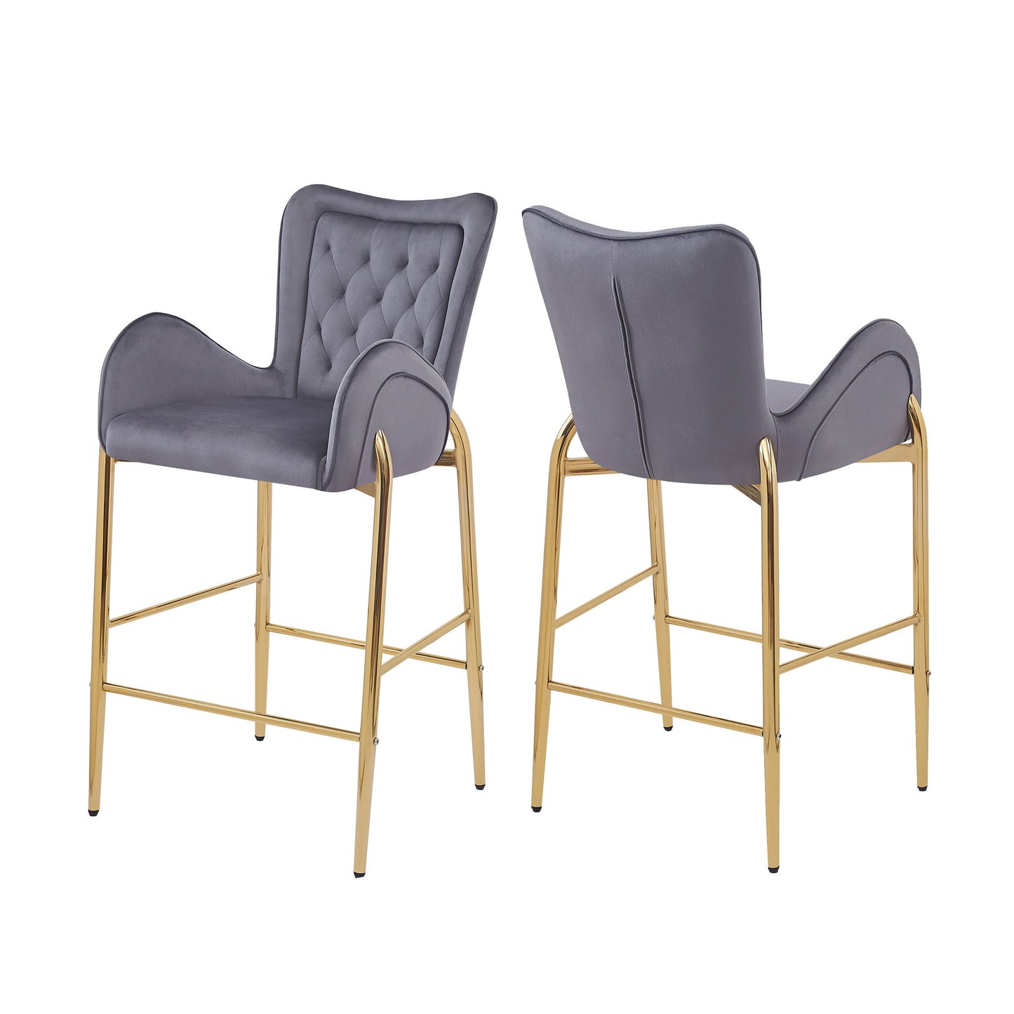 Velvet Fabric Counter Height Bar Stools (Set of 2) Noble House