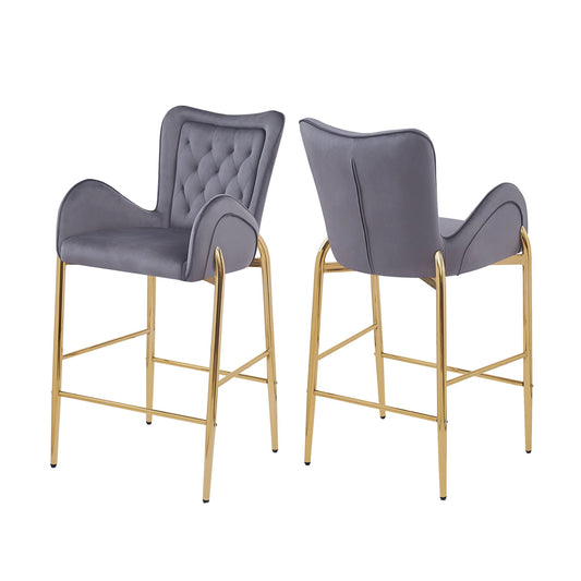 Velvet Fabric Counter Height Bar Stools (Set of 2) Noble House