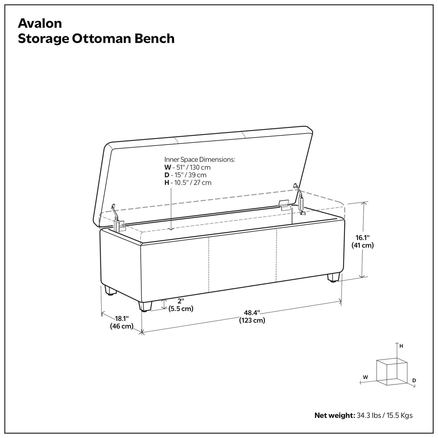 Avalon - Contemporary Storage Ottoman Bench Simpli-Home