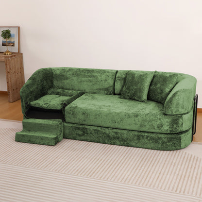 3 Seater Sofa With Built In Pet Bed Nook, Curved Design And 2 Throw Pillows Home Essentials