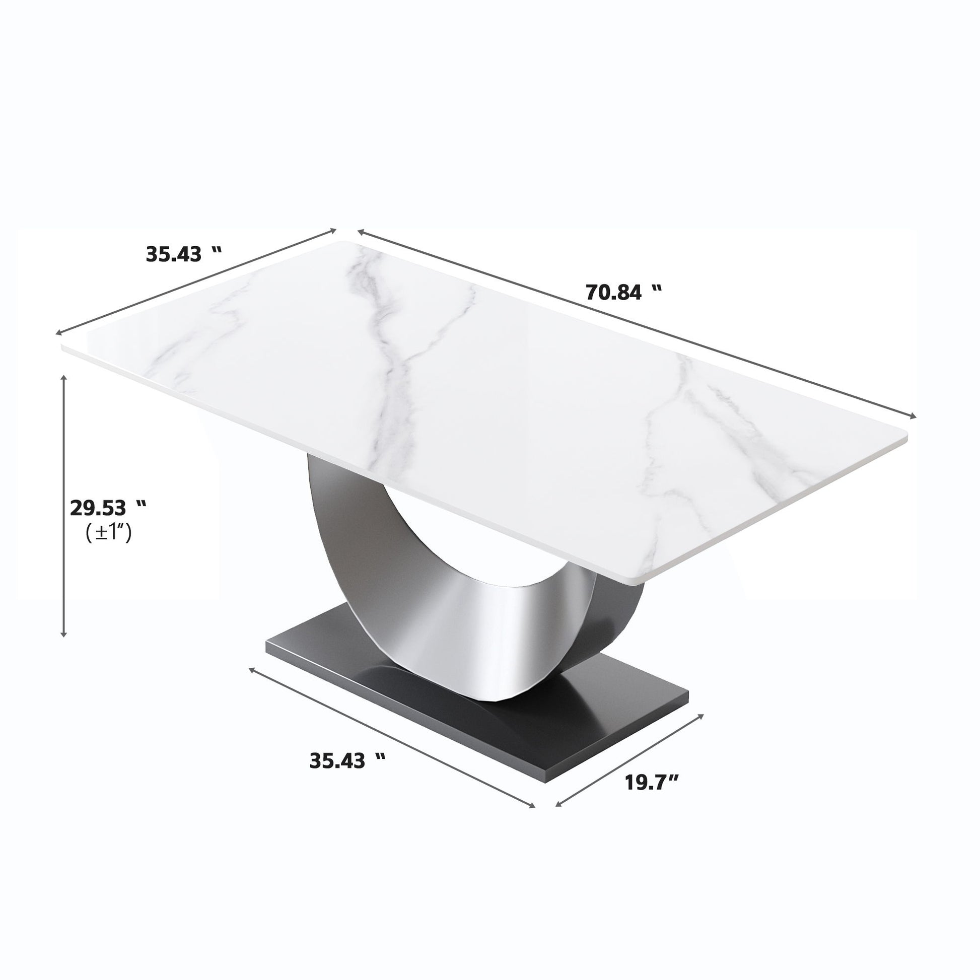 70.87" Modern Artificial Stone Crescent-Shaped Metal Legs, Can Accommodate 6-8 People - White / Black Home Essentials