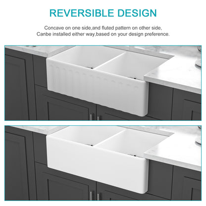 Sink 33" Double Bowl Kitchen Sink With Deep Bowls And Grids - White Daily Nest