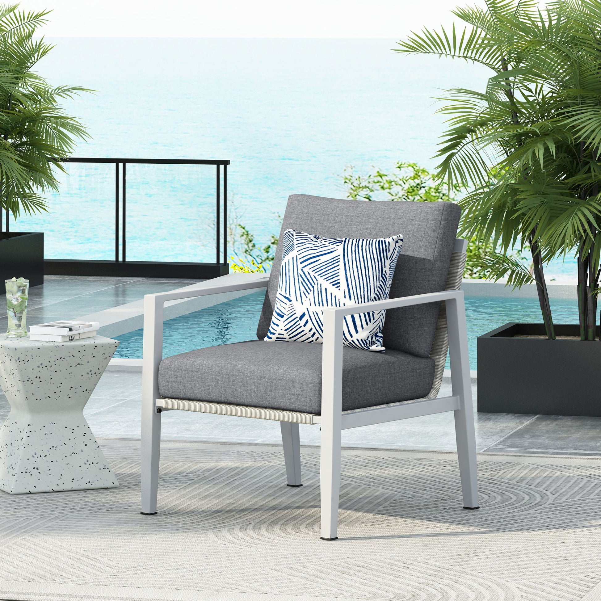 Modern Lounge Chair With Rope Accents And Cushions Noble House