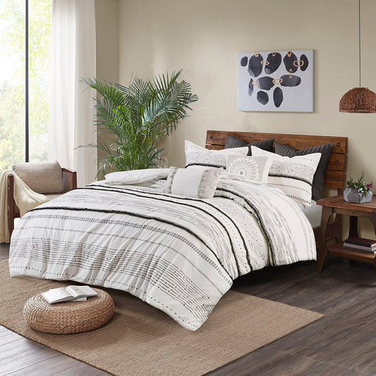 Nea - Printed Duvet Cover Set With Trims - Black / White INK+IVY