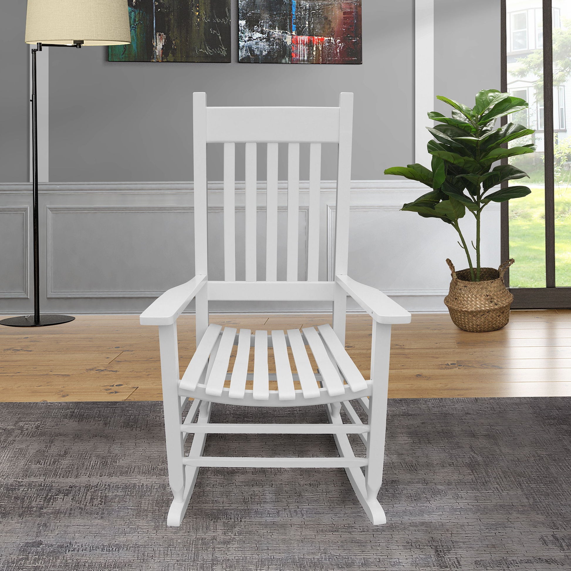 Classic Wooden Porch Rocker Chair White Populus Wood Comfortable Design Home Essentials