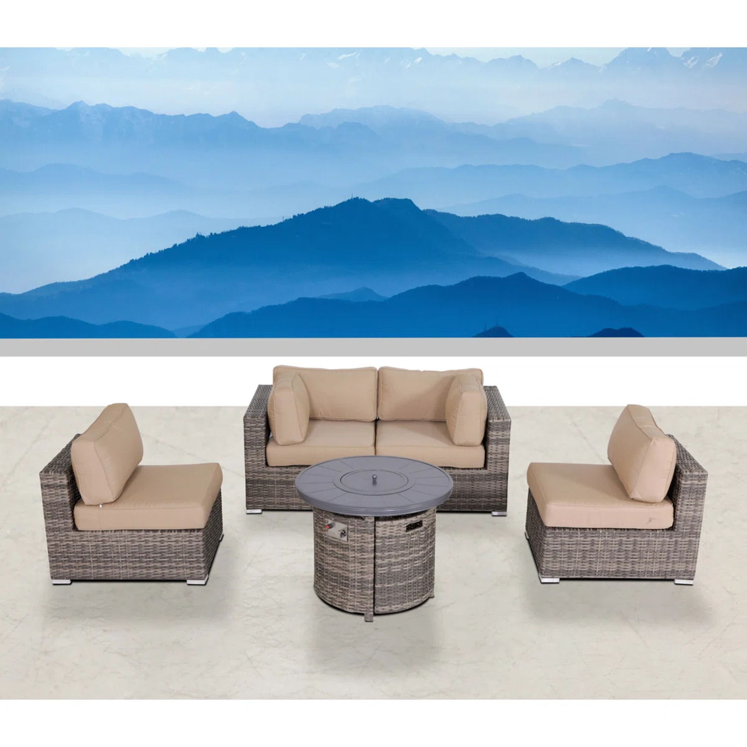 Wicker Outdoor Lounge Set With Cushions And Fire Pit LSI Patio Furniture