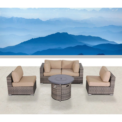 Wicker Outdoor Lounge Set With Cushions And Fire Pit LSI Patio Furniture