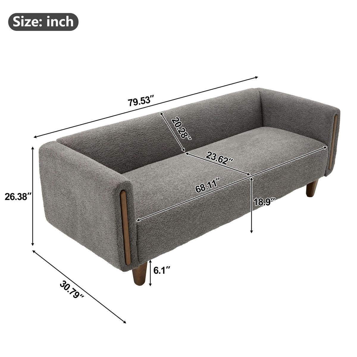 3 Seater Sofa With Armrests For Living Room Noble House