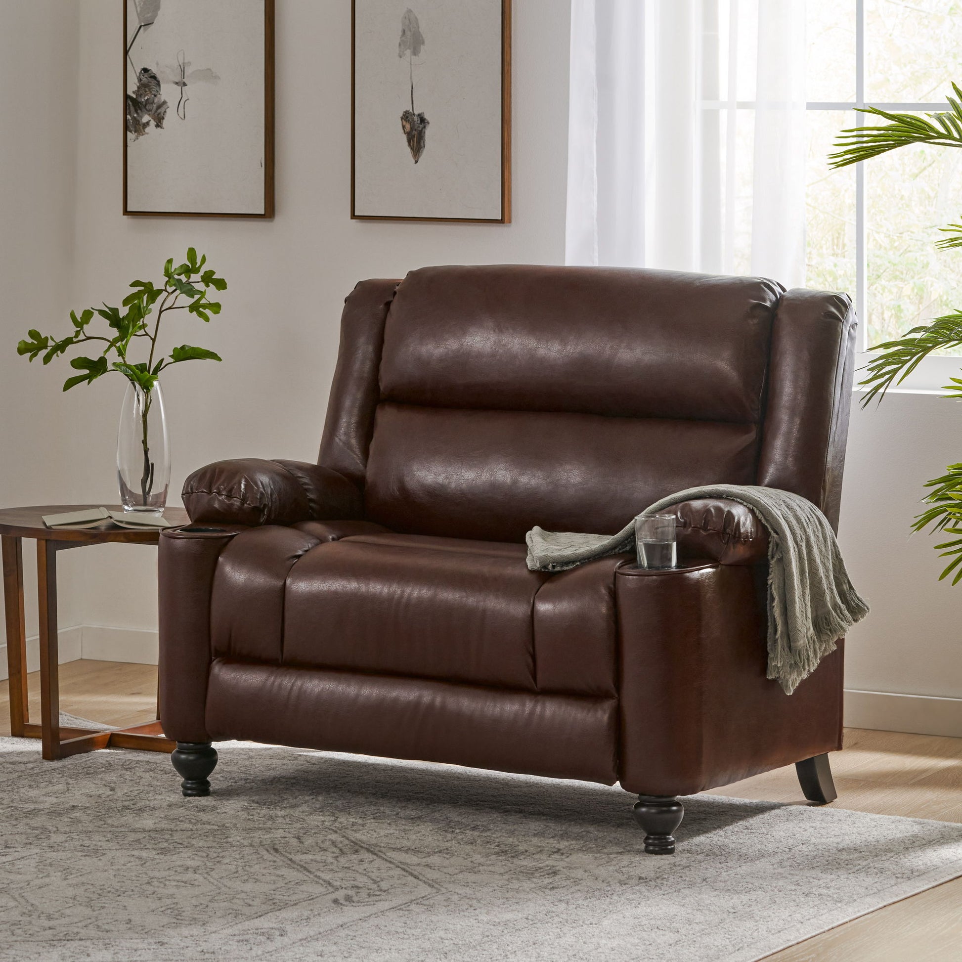 Tufted Design Wide Manual Recliner Chair Noble House