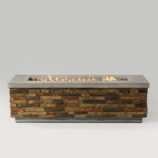 60" Propane Gas Fire Pit Table, 60000 Btu Rectangular Concrete Fire Pit For Outside Patio Deck Garden Backyard - Sandstone Home Essentials