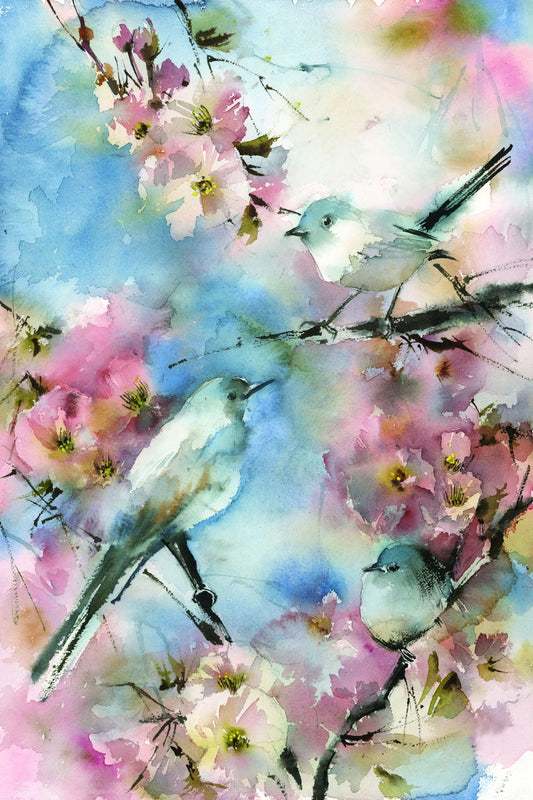 Small - Blue Bird In Cherry Blossoms By Sophia Rodinov - Blue