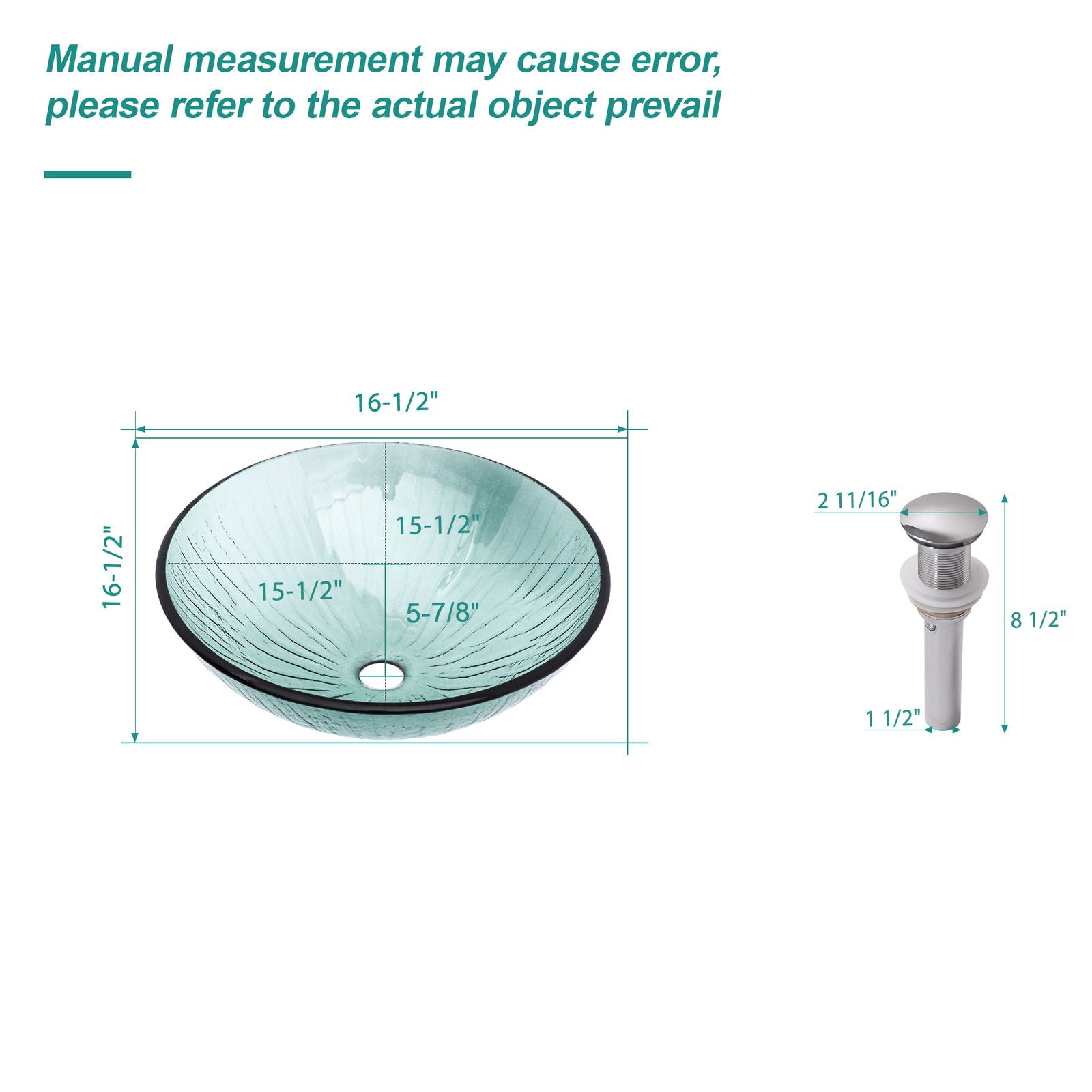 Vessel Sink With Trim, Round Bowl, Pop Up Drain (No Faucet) - Green Daily Nest