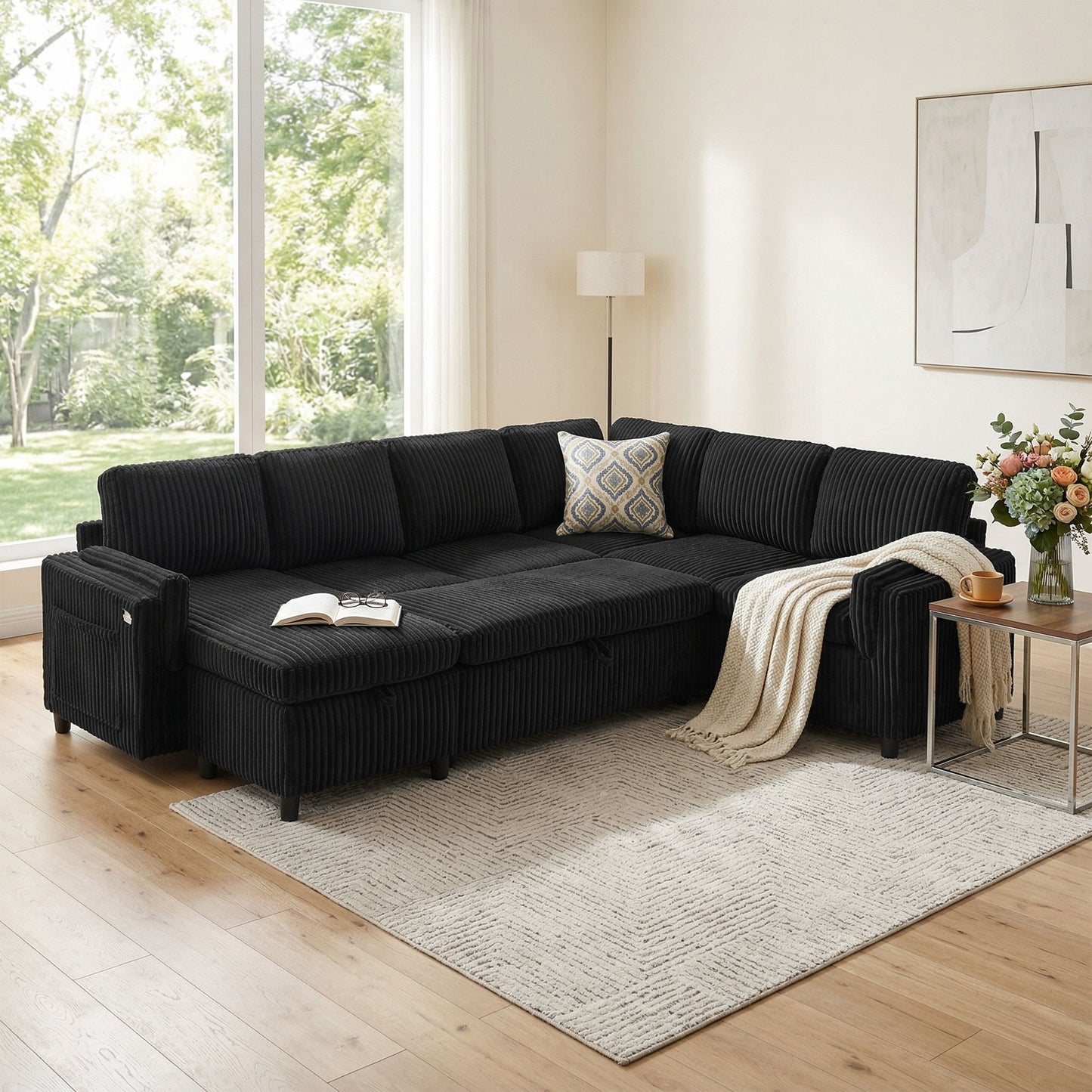 Convertible U-Shaped Sectional Sofa Bed With USB Ports And Storage Hearth and Haven
