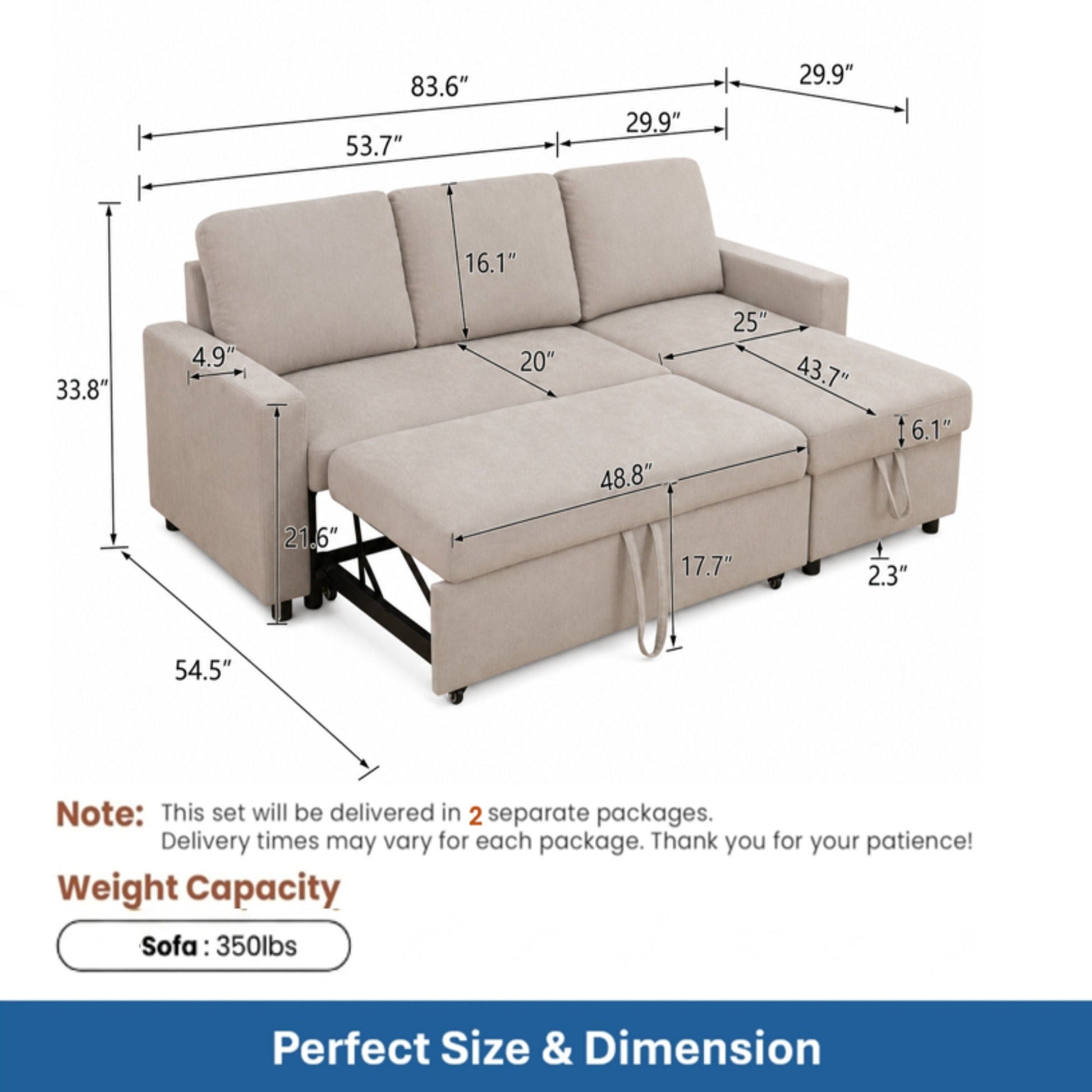 L - Shaped Convertible Sofa Bed With Storage Chaise Home Essentials