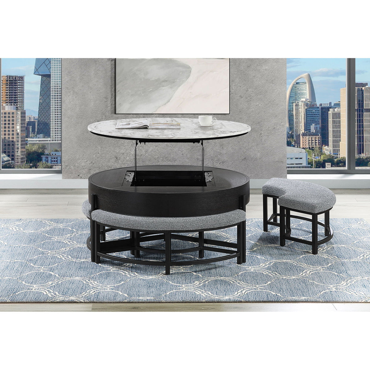Rounded Storage Coffee Table With 3 Stools Global Furniture USA
