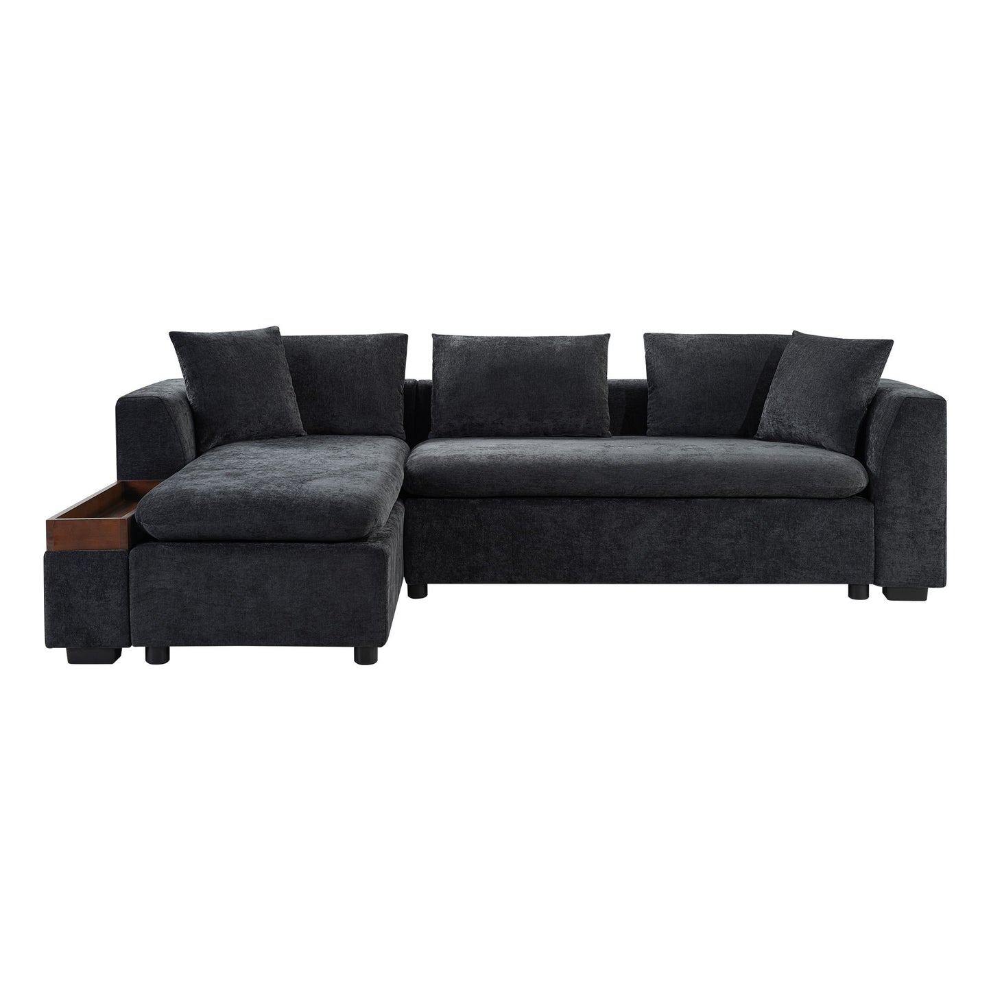 Modern L Shaped Sectional Sofa With Chenille Upholstery And Wooden Storage Hearth and Haven