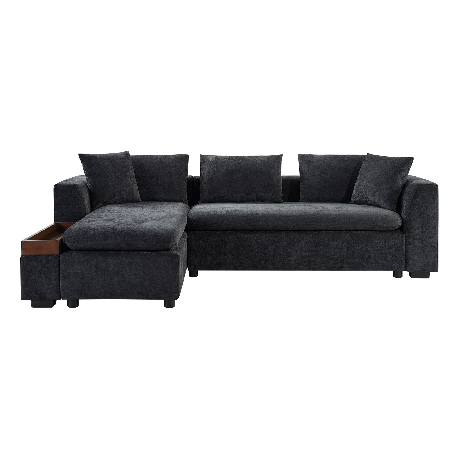 Modern L Shaped Sectional Sofa With Chenille Upholstery And Wooden Storage Hearth and Haven