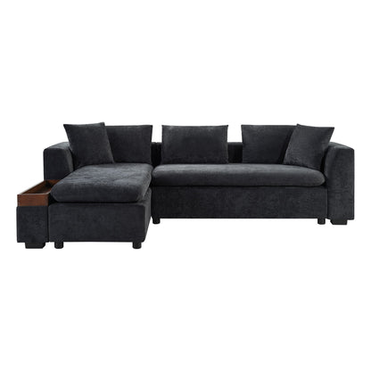 Modern L Shaped Sectional Sofa With Chenille Upholstery And Wooden Storage Hearth and Haven