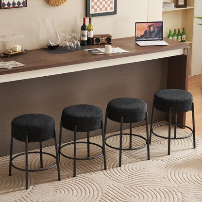 Round Bar Stools (Set of 2), Contemporary Upholstered Dining Stools For Kitchens, Coffee Shops And Bar Stores