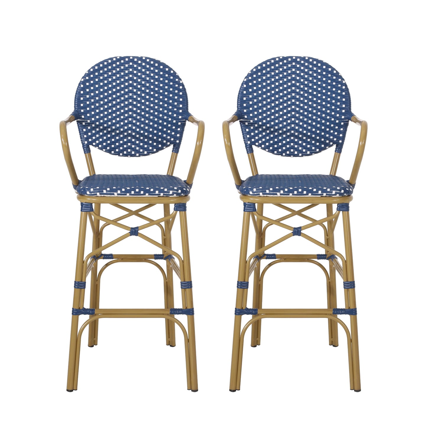 Outdoor Wicker And Aluminum French Barstools (Set of 2) Noble House
