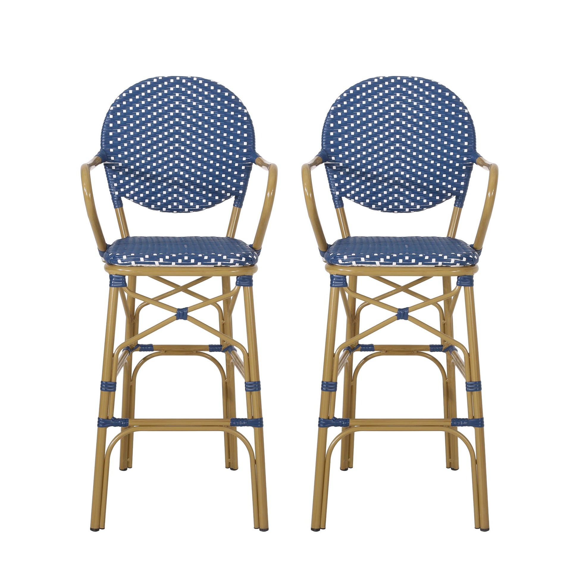 Outdoor Wicker And Aluminum French Barstools (Set of 2) Noble House
