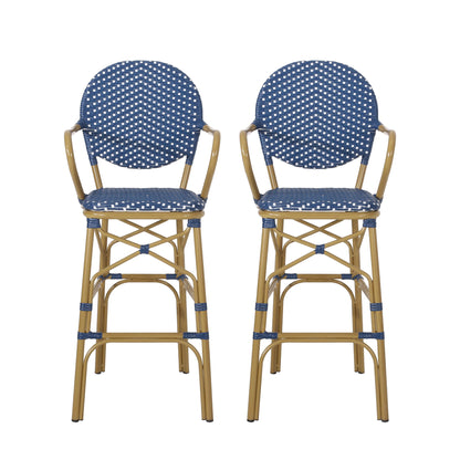 Outdoor Wicker And Aluminum French Barstools (Set of 2) Noble House