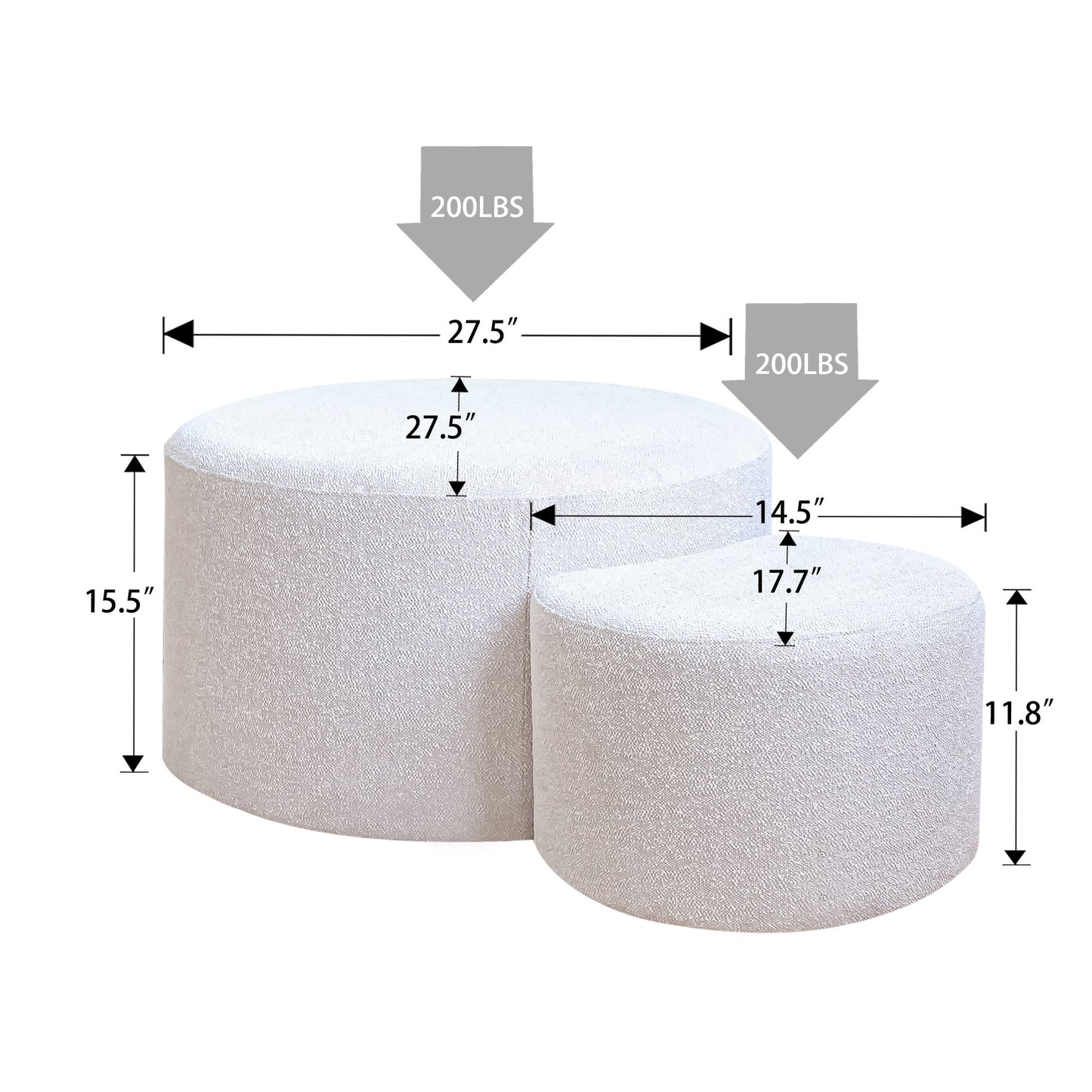 Upholstered Nesting Coffee Tables, Side Table, Footrest, Ottoman & Seat For Living Room Bedroom Entryway Office (Set of 2) - Beige Home Essentials