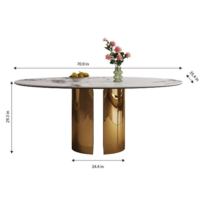 Oval Dining Table With Stainless Steel Base, Sturdy And Stable Design For Kitchen, Dining Room - Brown / White Home Essentials