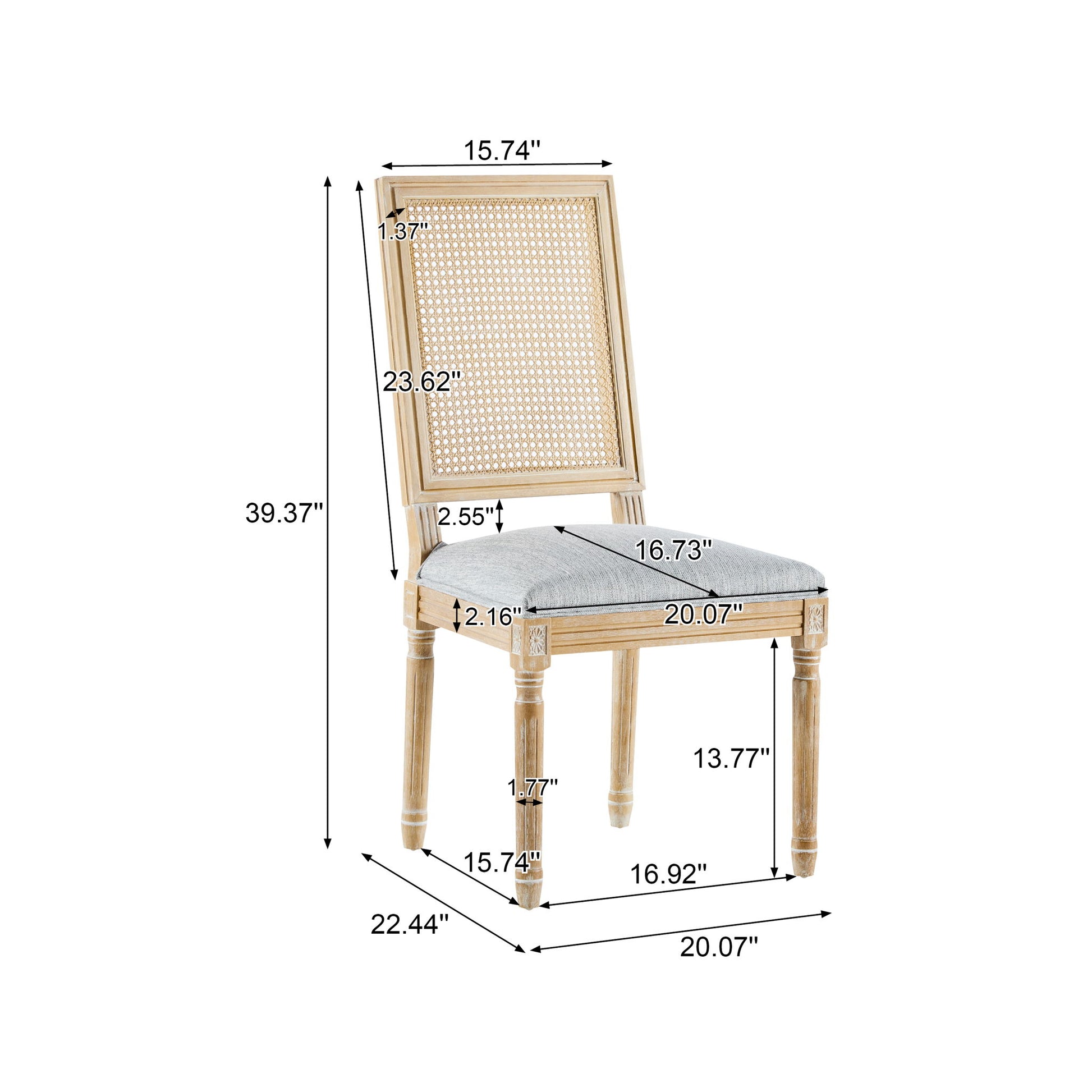 French Country Dining Chair With Rectangular Cane Backrest And Smooth Upholstered Seating Noble House