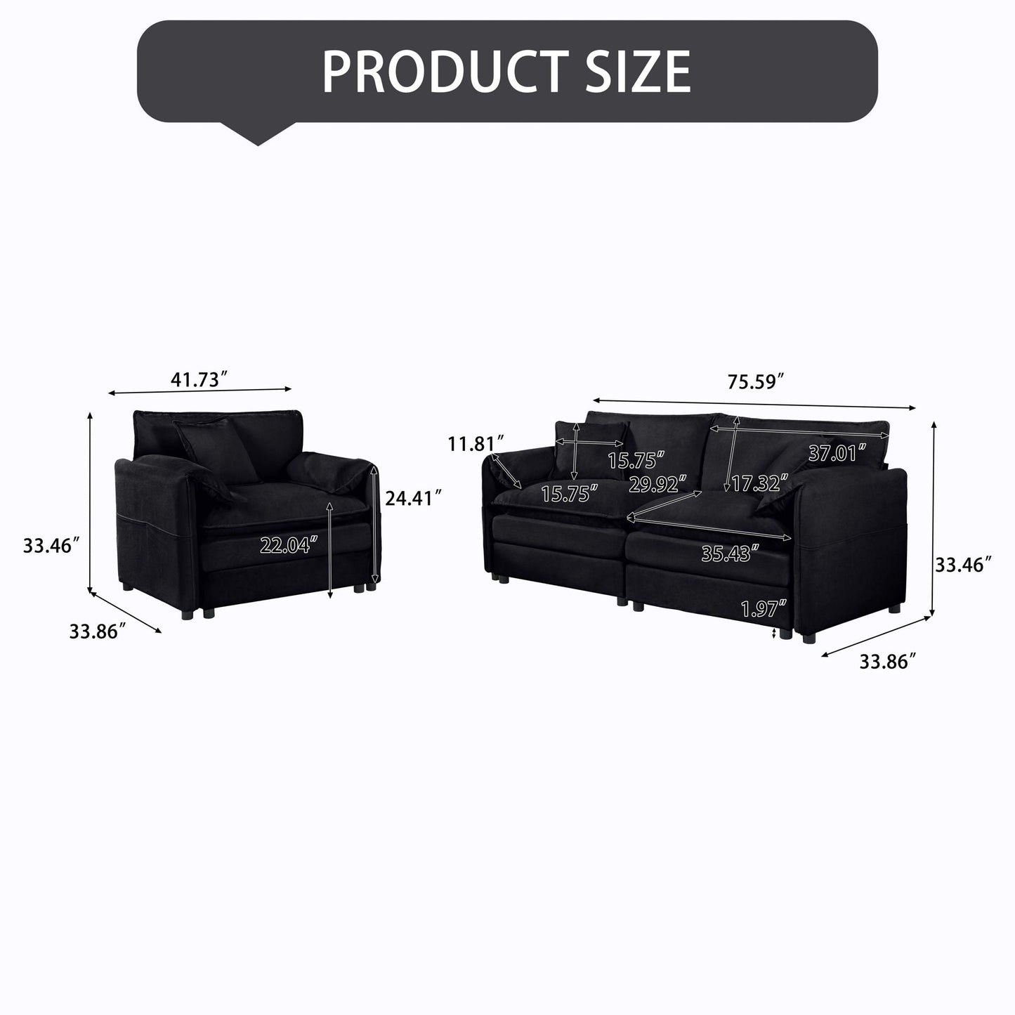 Modern Upholstered Loveseat And Armchair Set With Pillows Home Essentials