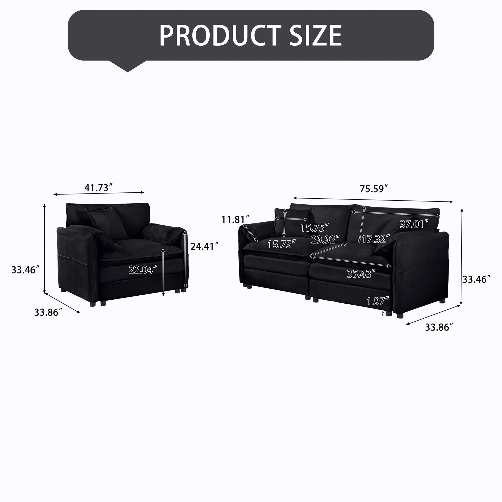 Modern Upholstered Loveseat And Armchair Set With Pillows Home Essentials