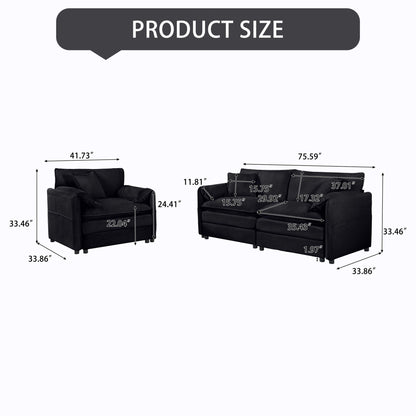 Modern Upholstered Loveseat And Armchair Set With Pillows Home Essentials