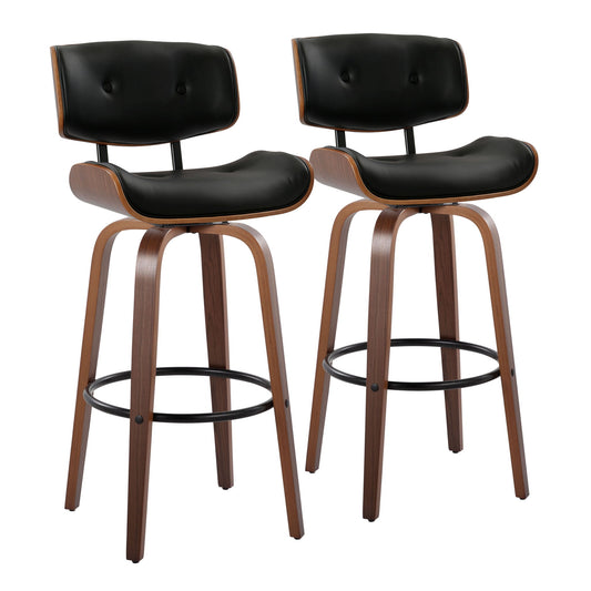 Lombardi - Mid-Century Modern Fixed Height Barstool With Swivel With Round Footrest (Set of 2) Lumi Source