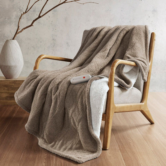 Amira - Dream Soft Heated Throw - Brown Sharper Image
