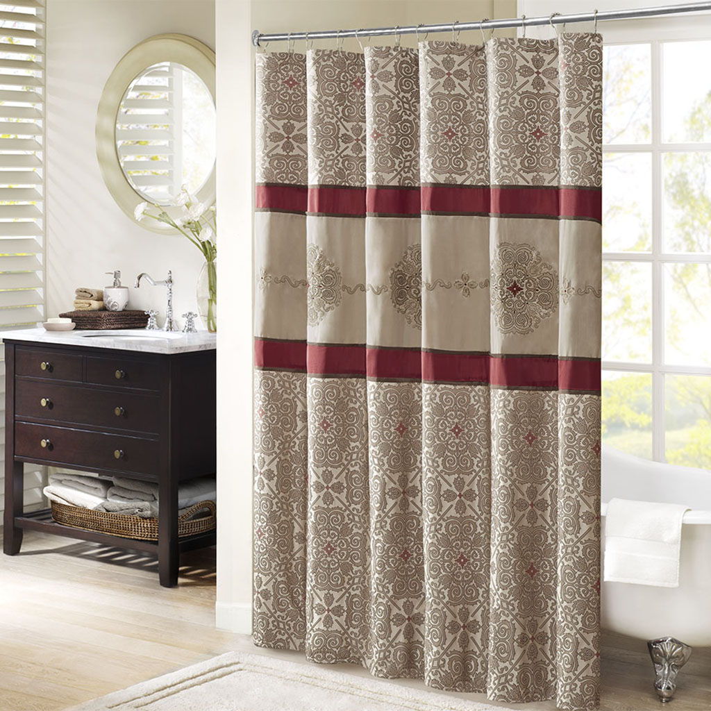 Donovan - Embroidered Shower Curtain - Red