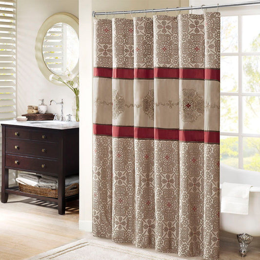 Donovan - Embroidered Shower Curtain - Red