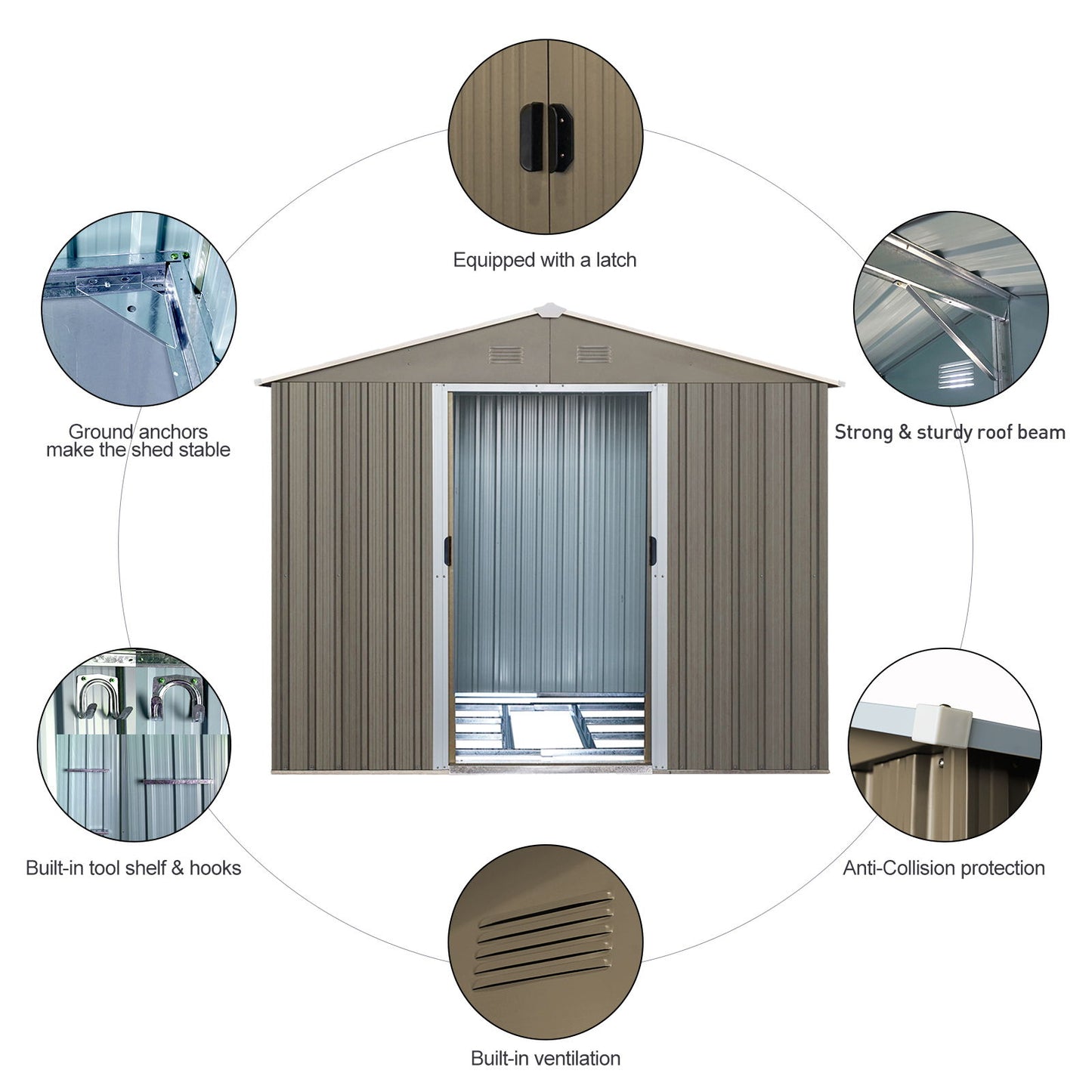 8Ft x 10Ft Outdoor Metal Storage Shed With Metal Floor Base, With Window - Gray