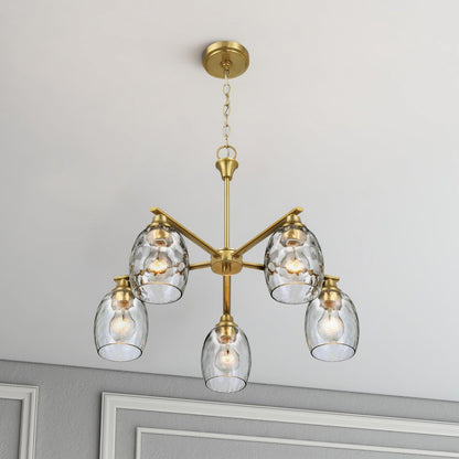 Elegance 5 Lights Linear Arms With Chain Chandelier - Clear / Gold Ashcroft Furniture