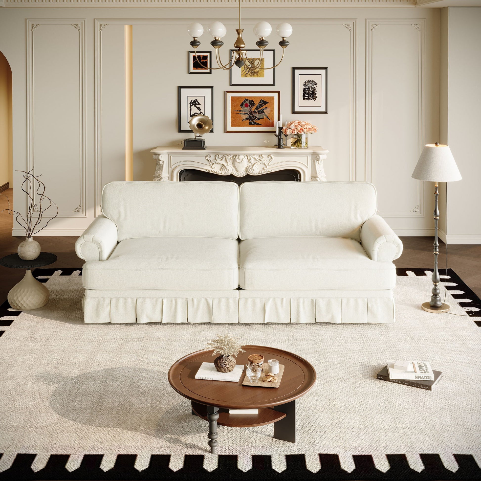 Luxuriously Comfortable Cloud Couch Sofa With Elegant Rolled Arms & Pleated Skirt Design Home Essentials