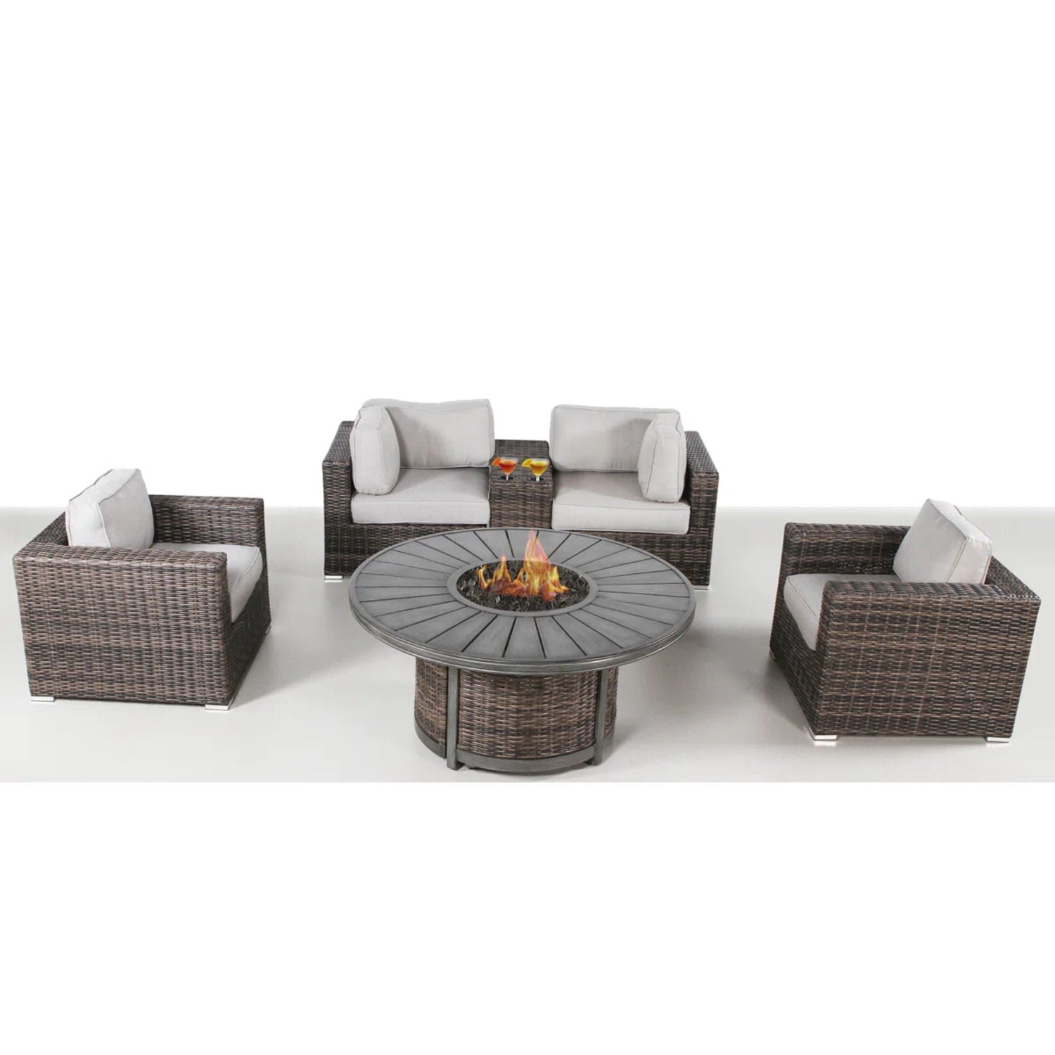 Patio Seating Group For 4 With Cushions And Fire Pit Table - Brown LSI Patio Furniture