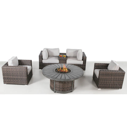 Patio Seating Group For 4 With Cushions And Fire Pit Table - Brown LSI Patio Furniture