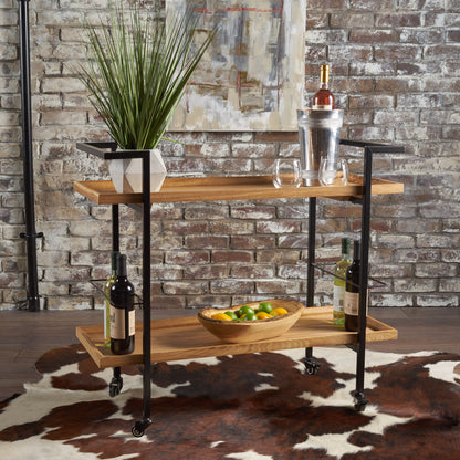 Modern Industrial Bar Cart With Shelving And Casters Noble House