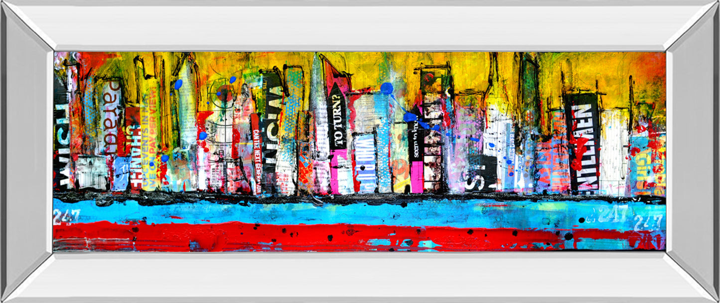 Skyline By Erin Ashley - Mirror Framed Print Wall Art - Blue